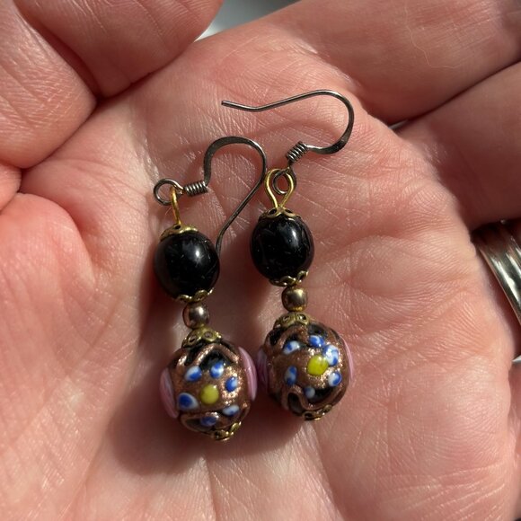Vintage Handmade Art Glass Bead Earrings - Picture 3 of 7